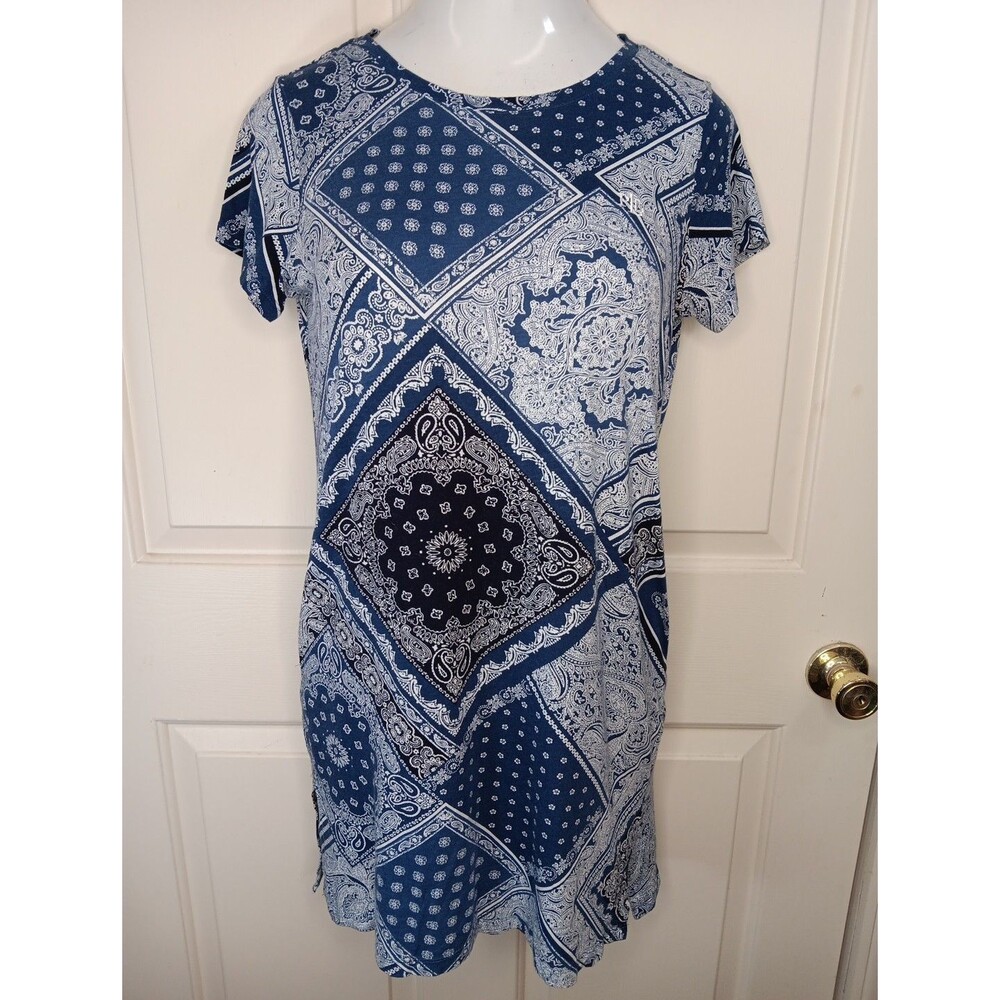 Lauren Ralph Lauren T-shirt Mini Dress Small Navy White Pockets Cover Up PJs